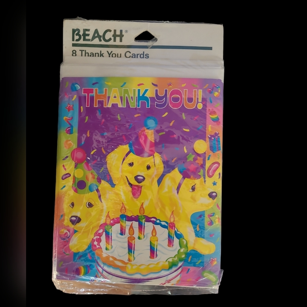 Vintage LISA FRANK Thank you Cards Envelopes Set puppies party